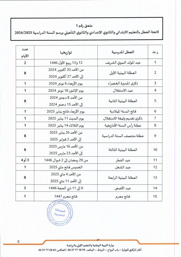 لائحة العطل المدرسية بالمغرب